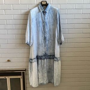 Society 22 Light Blue Denim-like Casual Button Down Midi Dress